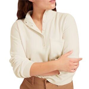 Everlane ReCashmere Button Mockneck Cashmere Blend Henley Cropped Sweater